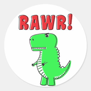 Cute And Angry Green Cartoon T-Rex Dinosaur Classic Round Sticker