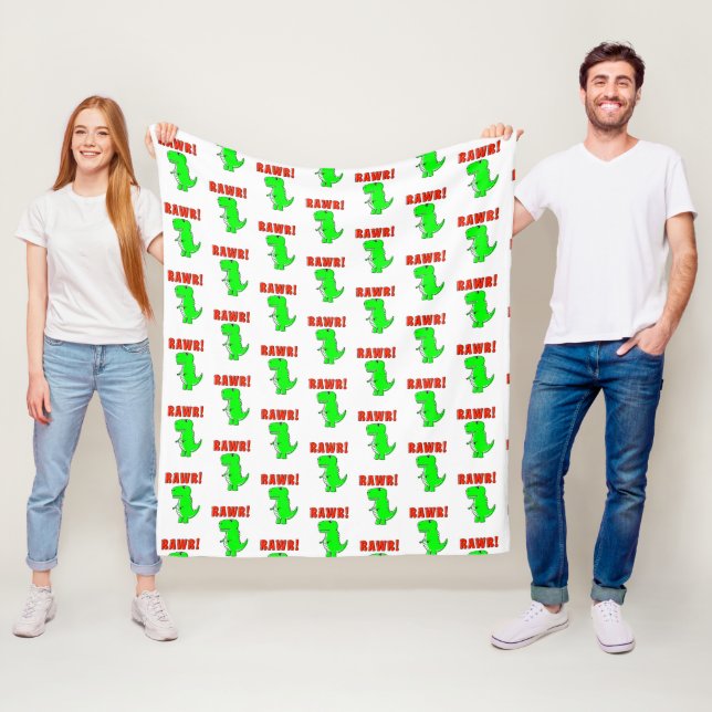 Cute And Angry Green Cartoon T-Rex Dinosaur Fleece Blanket (In Situ)