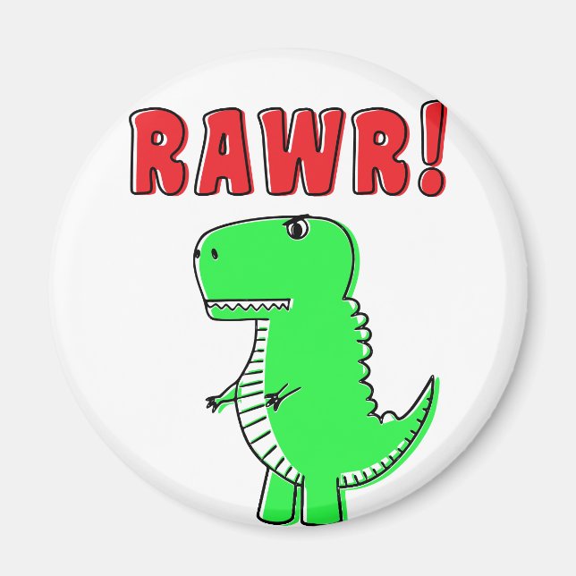 Cute And Angry Green Cartoon T-Rex Dinosaur Magnet (Front)