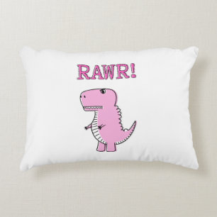 Cute And Angry Pink Cartoon T-Rex Dinosaur Accent Pillow