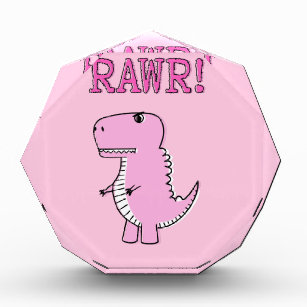 Cute And Angry Pink Cartoon T-Rex Dinosaur Acrylic Award