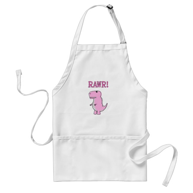 Cute And Angry Pink Cartoon T-Rex Dinosaur Adult Apron (Front)