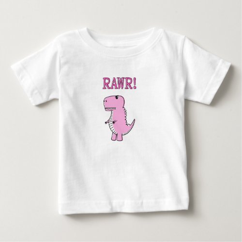 Cute And Angry Pink Cartoon T_Rex Dinosaur Baby T_Shirt