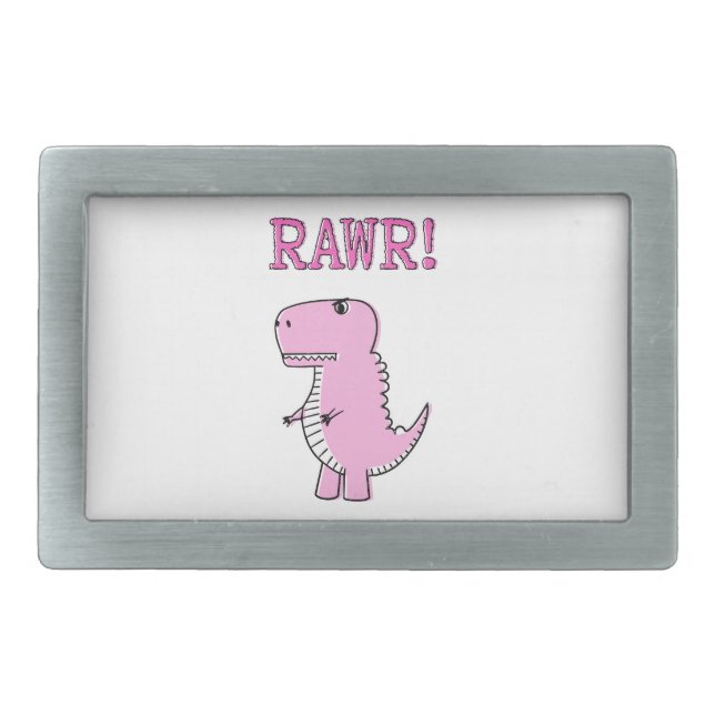 Cute And Angry Pink Cartoon T-Rex Dinosaur Belt Buckle (Front)