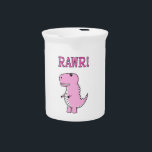 Cute And Angry Pink Cartoon T-Rex Dinosaur Beverage Pitcher<br><div class="desc">Cute angry cartoon t-rex!
Original cartoon design. 
Custom beverage pitcher.
Gift idea.
Rawr!</div>