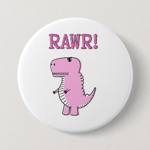 Cute And Angry Pink Cartoon T-Rex Dinosaur Button