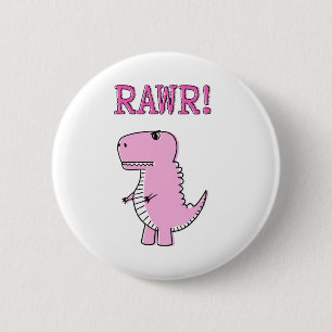 Cute And Angry Pink Cartoon T-Rex Dinosaur Button