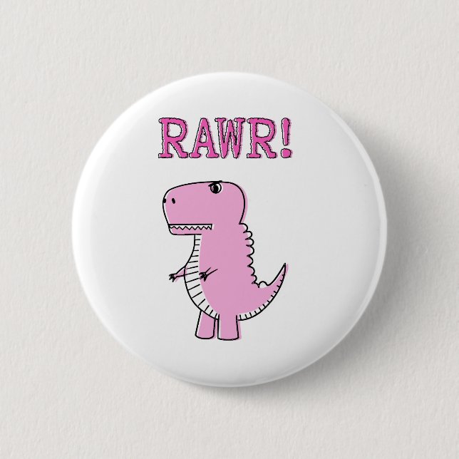 Cute And Angry Pink Cartoon T-Rex Dinosaur Button (Front)