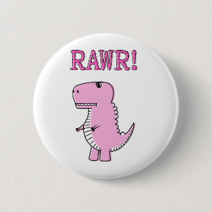 Cute And Angry Pink Cartoon T-Rex Dinosaur Button