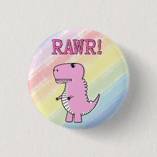 Cute And Angry Pink Cartoon T-Rex Dinosaur Button