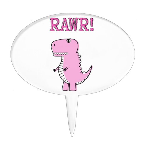 Cute And Angry Pink Cartoon T_Rex Dinosaur Cake Topper