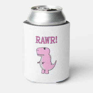 Cute And Angry Pink Cartoon T-Rex Dinosaur Can Cooler