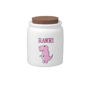 Cute And Angry Pink Cartoon T-Rex Dinosaur Candy Jar