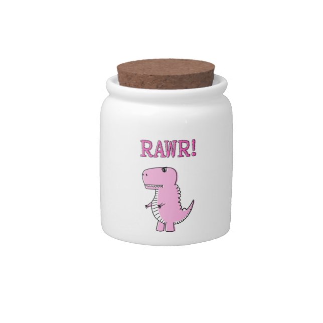 Cute And Angry Pink Cartoon T-Rex Dinosaur Candy Jar (Front)