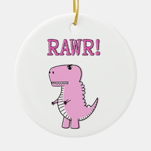 Cute And Angry Pink Cartoon T_Rex Dinosaur Ceramic Ornament