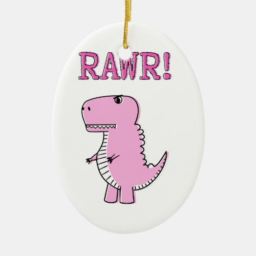 Cute And Angry Pink Cartoon T_Rex Dinosaur Ceramic Ornament