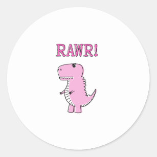 Cute And Angry Pink Cartoon T-Rex Dinosaur Classic Round Sticker
