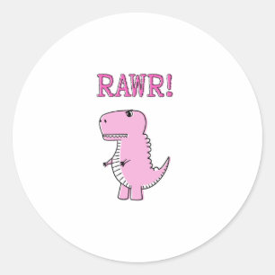 Cute And Angry Pink Cartoon T-Rex Dinosaur Classic Round Sticker