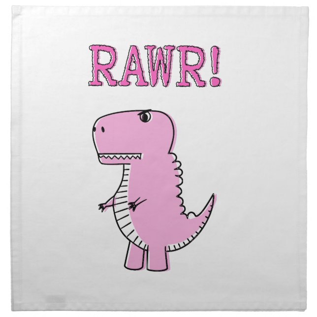 Cute And Angry Pink Cartoon T-Rex Dinosaur Cloth Napkin (Front)