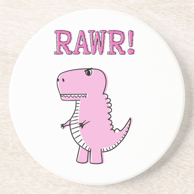 Cute And Angry Pink Cartoon T-Rex Dinosaur Coaster (Front)