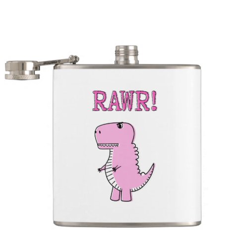 Cute And Angry Pink Cartoon T_Rex Dinosaur Flask