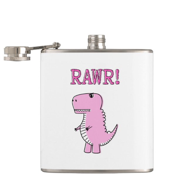 Cute And Angry Pink Cartoon T-Rex Dinosaur Flask (Opened)