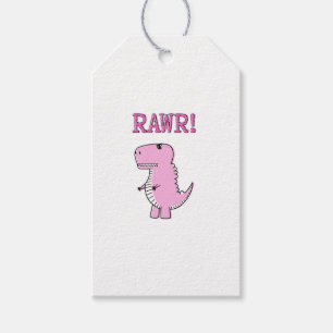 Cute And Angry Pink Cartoon T-Rex Dinosaur Gift Tags