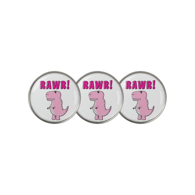 Cute And Angry Pink Cartoon T-Rex Dinosaur Golf Ball Marker (3 Up)