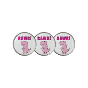 Cute And Angry Pink Cartoon T-Rex Dinosaur Golf Ball Marker