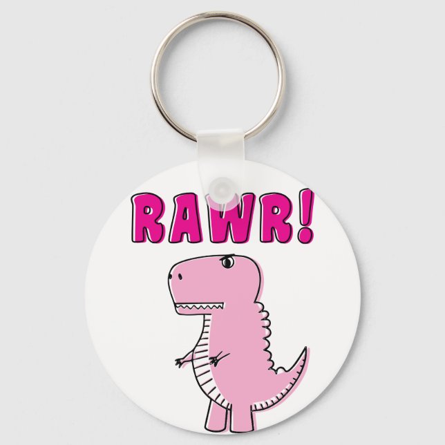 Cute And Angry Pink Cartoon T-Rex Dinosaur Keychain (Back)