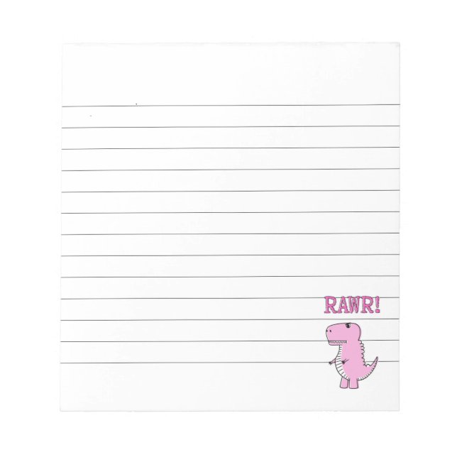 Cute And Angry Pink Cartoon T-Rex Dinosaur Lined Notepad (Front)