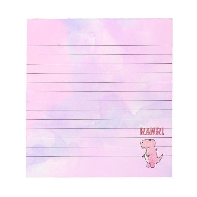 Cute And Angry Pink Cartoon T-Rex Dinosaur Lined Notepad (Front)