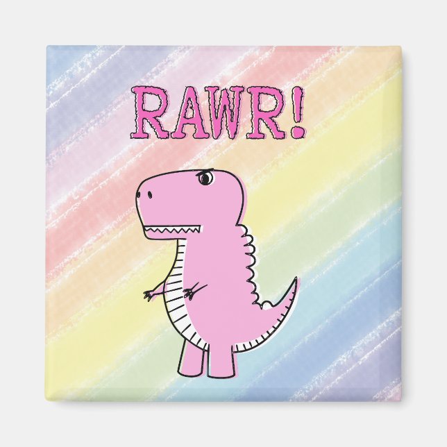 Cute And Angry Pink Cartoon T-Rex Dinosaur Magnet (Front)