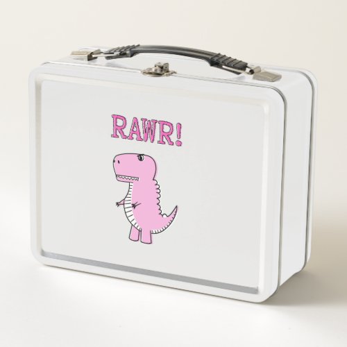 Cute And Angry Pink Cartoon T_Rex Dinosaur Metal Lunch Box