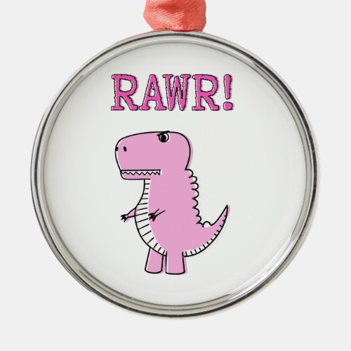 Cute And Angry Pink Cartoon T_Rex Dinosaur Metal Ornament