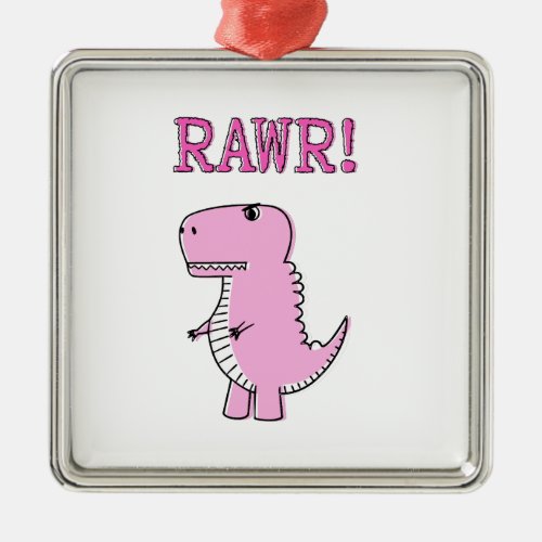 Cute And Angry Pink Cartoon T_Rex Dinosaur Metal Ornament