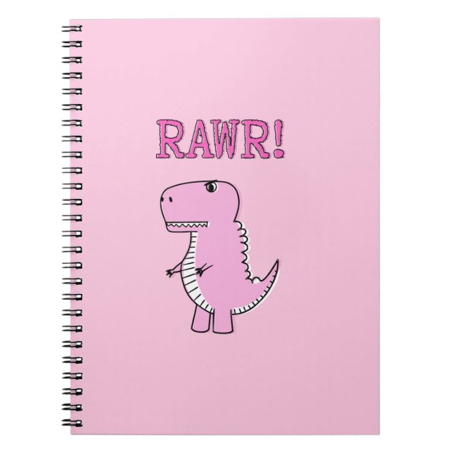 Cute And Angry Pink Cartoon T-Rex Dinosaur Notebook (Front)
