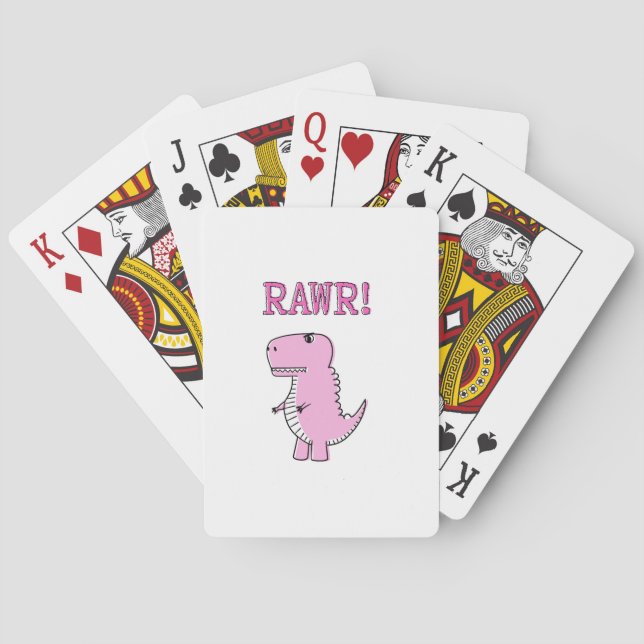 Cute And Angry Pink Cartoon T-Rex Dinosaur Poker Cards (Back)