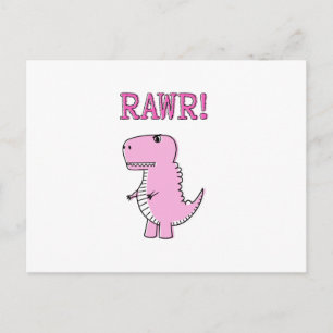 Cute And Angry Pink Cartoon T-Rex Dinosaur Postcard