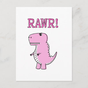 Cute And Angry Pink Cartoon T-Rex Dinosaur Postcard