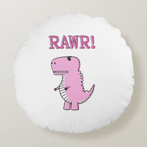 Cute And Angry Pink Cartoon T_Rex Dinosaur Round Pillow