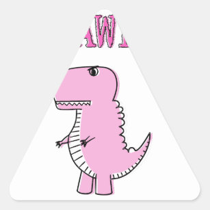 Cute And Angry Pink Cartoon T-Rex Dinosaur Triangle Sticker