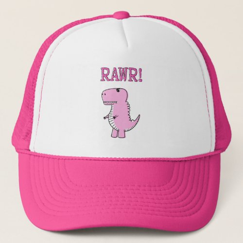 Cute And Angry Pink Cartoon T_Rex Dinosaur Trucker Hat