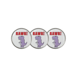 Cute And Angry Purple Cartoon T-Rex Dinosaur Golf Ball Marker