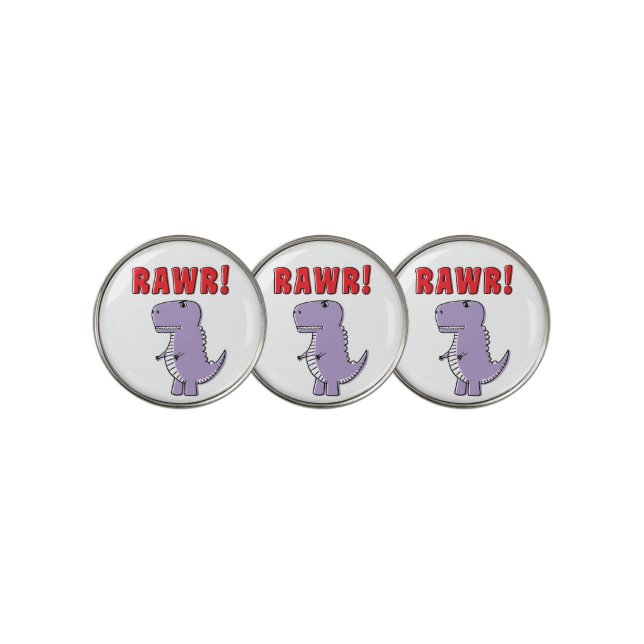 Cute And Angry Purple Cartoon T-Rex Dinosaur Golf Ball Marker (3 Up)