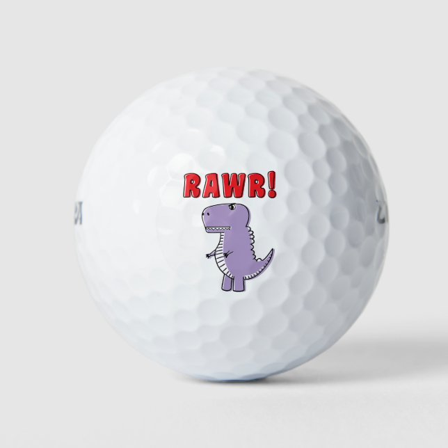 Cute And Angry Purple Cartoon T-Rex Dinosaur Golf Balls (Front)