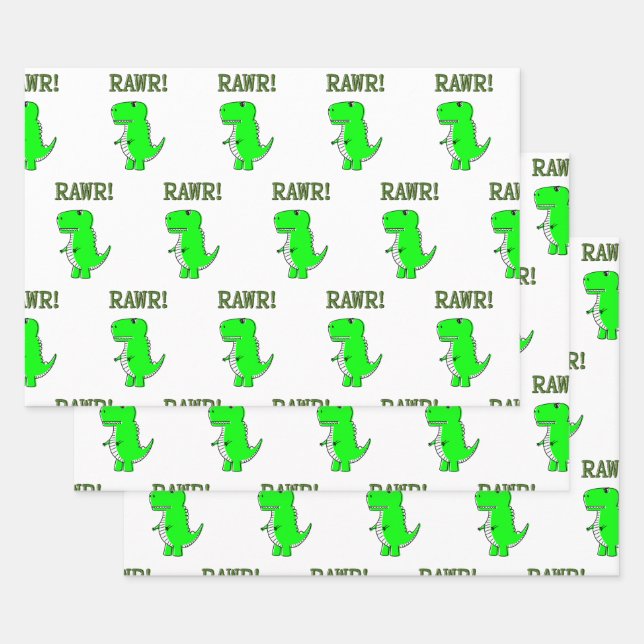 Cute and Angry T-Rex Dino RAWR Wrapping Paper Sheets (Set)