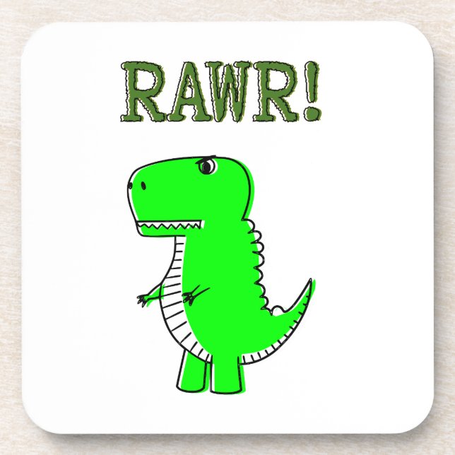 Cute and Angry T-Rex RAWR Beverage Coaster (Front)
