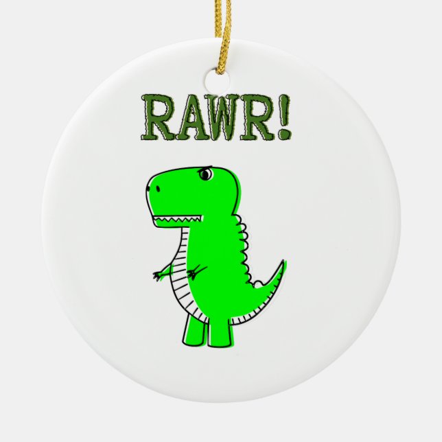 Cute and Angry T-Rex RAWR Ceramic Ornament (Front)