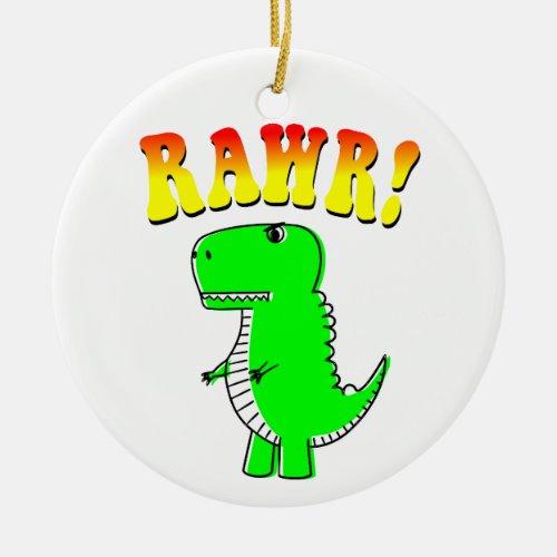 Cute and Angry T_Rex RAWR Groovy Text Ceramic Ornament